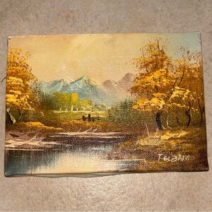 Vintage Signed T. Elbam Miniature Autumn Mountain Landscape Oil painting